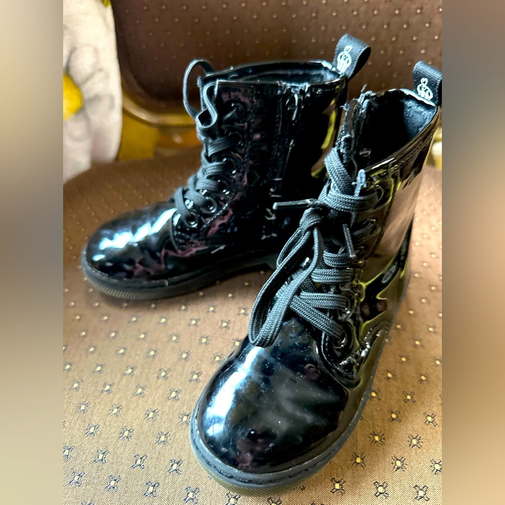 Girls Black patent ankle boots
